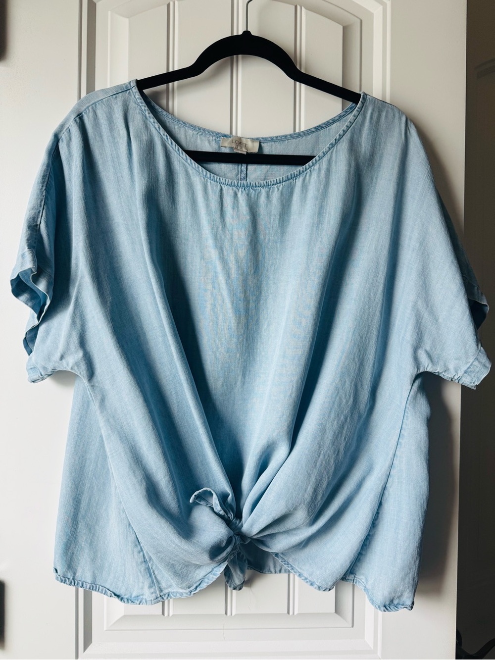 LOFT Light Blue Tie-Front Short Sleeve Top